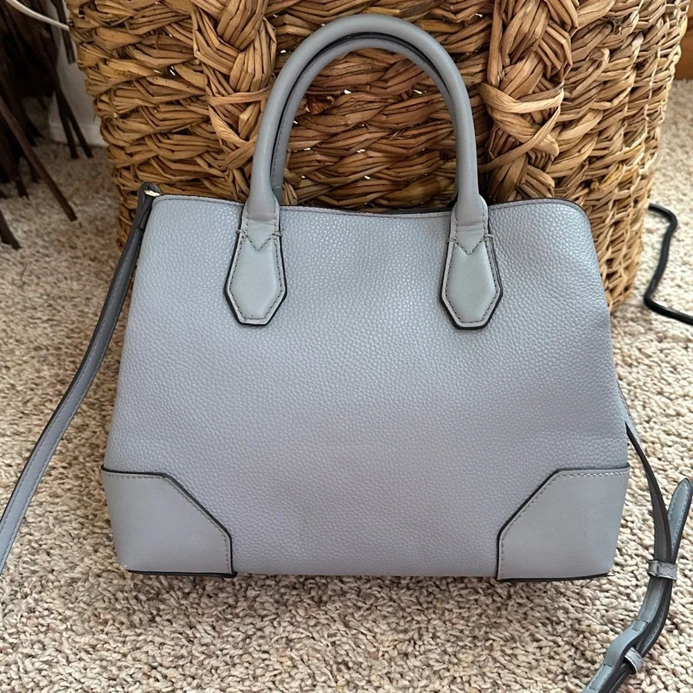Nine West Satchel Women Med Grey Blue Pebbled Crossbody Bag Work Classic Handbag
